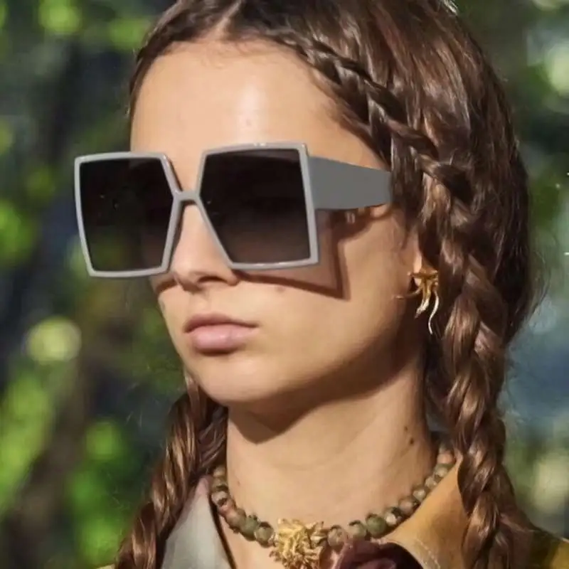 Women Vintage Square Big Frame Sunglasses PC Lens