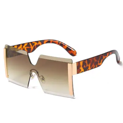 Women Fashion Siamese Frameless Vintage Sunglasses Square Frame PC AC Lens