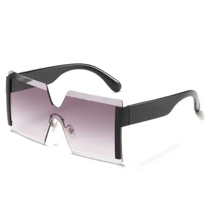 Women Fashion Siamese Frameless Vintage Sunglasses Square Frame PC AC Lens