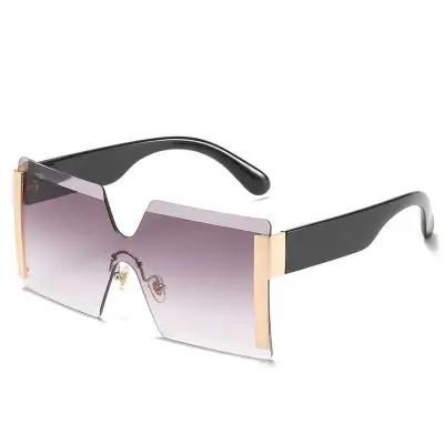 Women Fashion Siamese Frameless Vintage Sunglasses Square Frame PC AC Lens