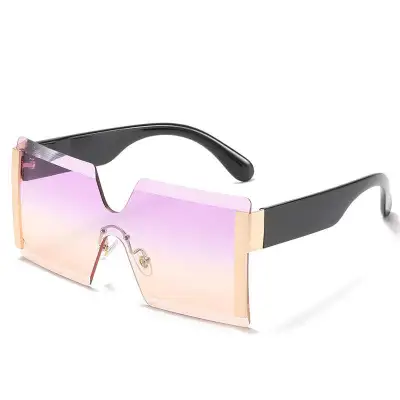 Women Fashion Siamese Frameless Vintage Sunglasses Square Frame PC AC Lens