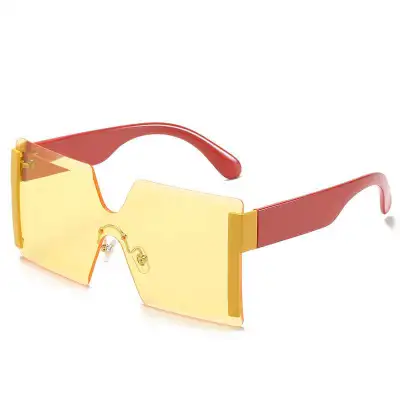 Women Fashion Siamese Frameless Vintage Sunglasses Square Frame PC AC Lens
