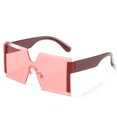 Women Fashion Siamese Frameless Vintage Sunglasses Square Frame PC AC Lens
