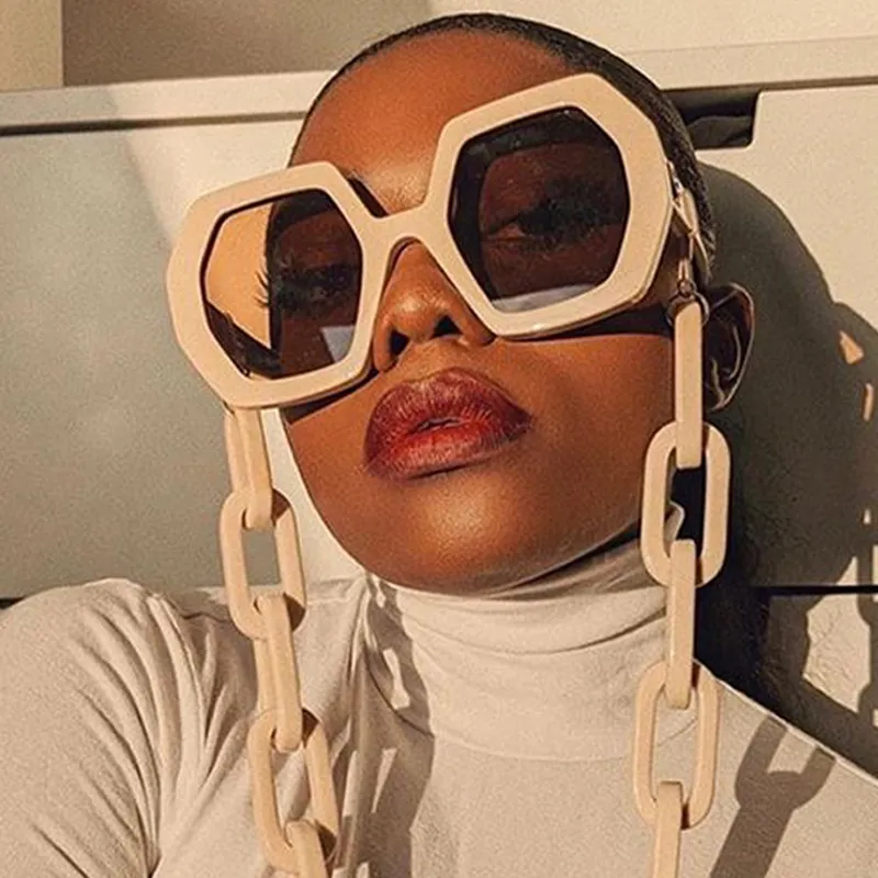 Women Fashion Large Frame Sunglasses With Chain