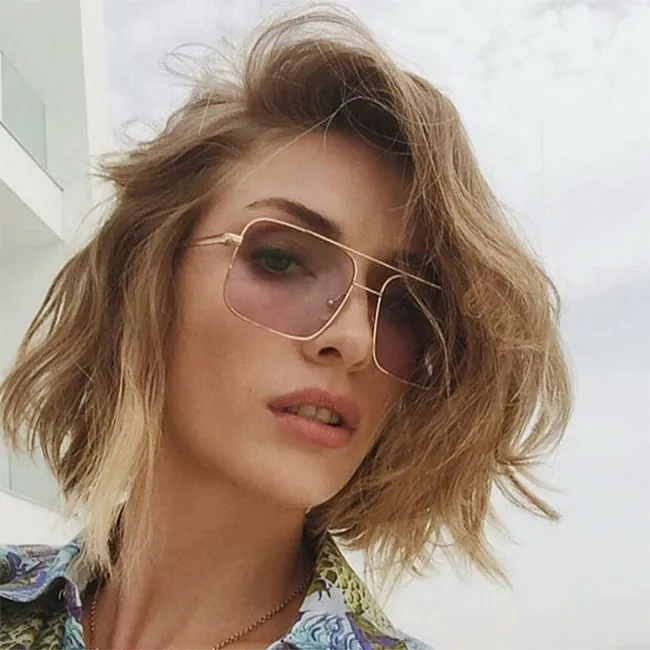 Retro Big Square Double Bridge Metal Frame Sunglasses
