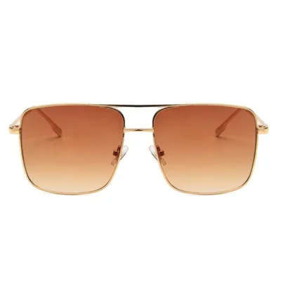Retro Big Square Double Bridge Metal Frame Sunglasses