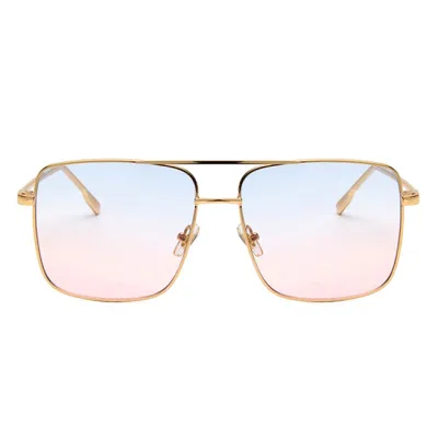 Retro Big Square Double Bridge Metal Frame Sunglasses