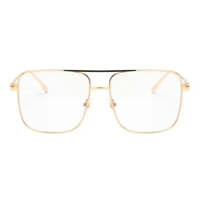 Retro Big Square Double Bridge Metal Frame Sunglasses