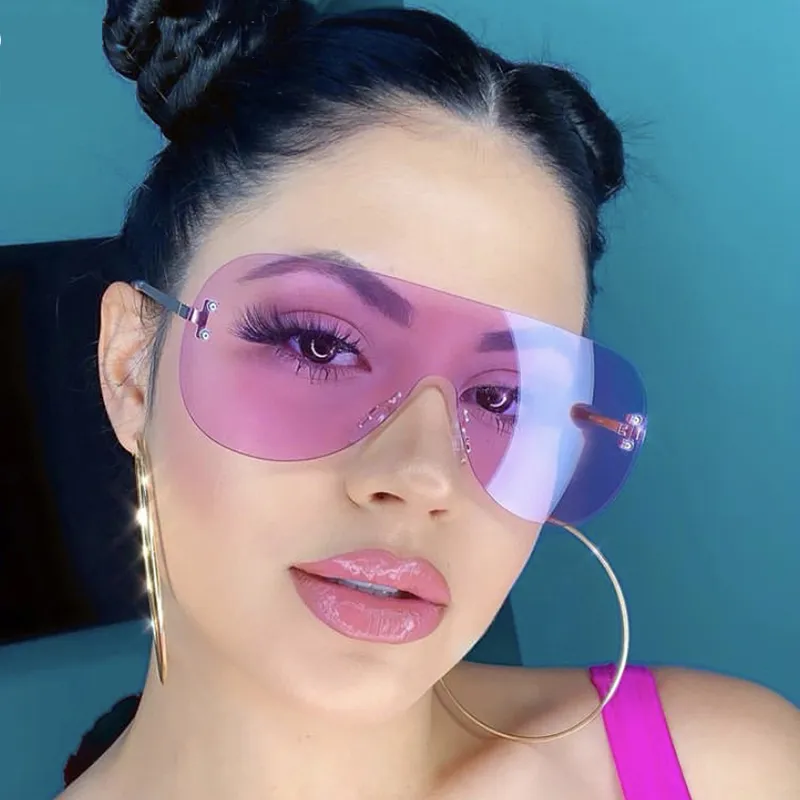 Fashion New One Piece Frameless Sunglasses with Metal Frame