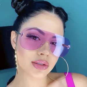 Fashion New One Piece Frameless Sunglasses with Metal Frame