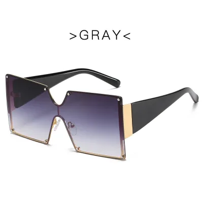 New Gradient Large Metal Frame One-Piece Vintage Sunglasses