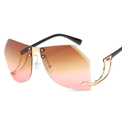Women Fashion Irregular Lens Frameless Sunglasses PC Metal