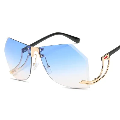 Women Fashion Irregular Lens Frameless Sunglasses PC Metal