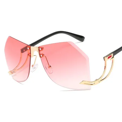 Women Fashion Irregular Lens Frameless Sunglasses PC Metal