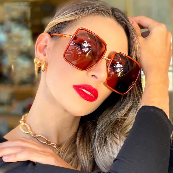 Retro Square Oversized Frame Women's Fashion Sunglasses