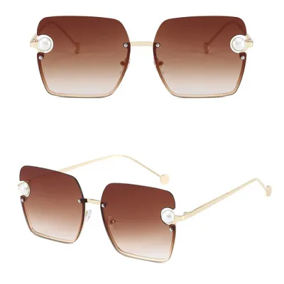 Retro Half Metal Frame Pearl Decor Square Sunglasses