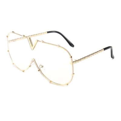 Fashion V-Shape Decor One Piece Lens Sun-Shading Sunglasses