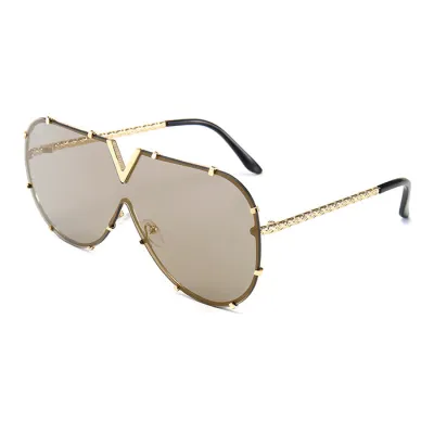 Fashion V-Shape Decor One Piece Lens Sun-Shading Sunglasses
