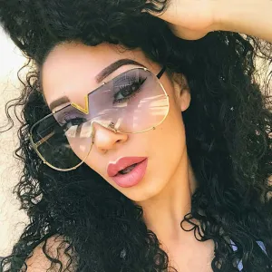 Fashion V-Shape Decor One Piece Lens Sun-Shading Sunglasses