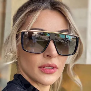 Fashion Square Oversized Metal Decor Goggle Sunglasses