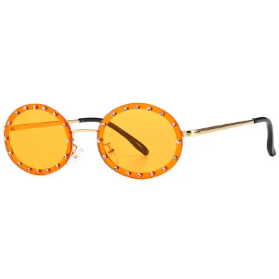 Fashion Oval Small Frame Rhinestone Decor Sunglasses