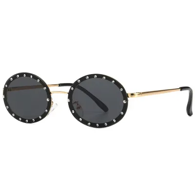 Fashion Oval Small Frame Rhinestone Decor Sunglasses