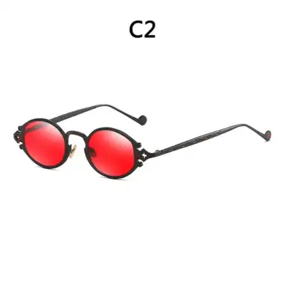 Retro Punk Style Oval Frame Metal Sunglasses