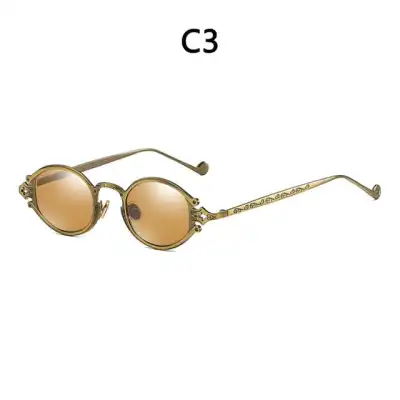 Retro Punk Style Oval Frame Metal Sunglasses