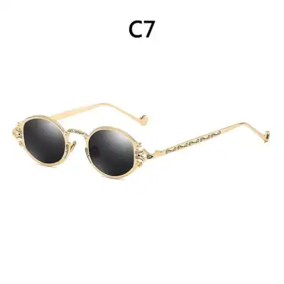 Retro Punk Style Oval Frame Metal Sunglasses