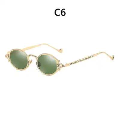 Retro Punk Style Oval Frame Metal Sunglasses