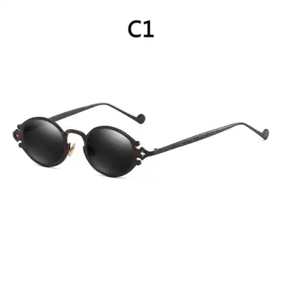 Retro Punk Style Oval Frame Metal Sunglasses