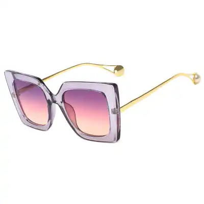 Fashion Big Square Frame Pearl Decorated Gradient Sunglasses for Women