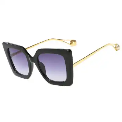 Fashion Big Square Frame Pearl Decorated Gradient Sunglasses for Women