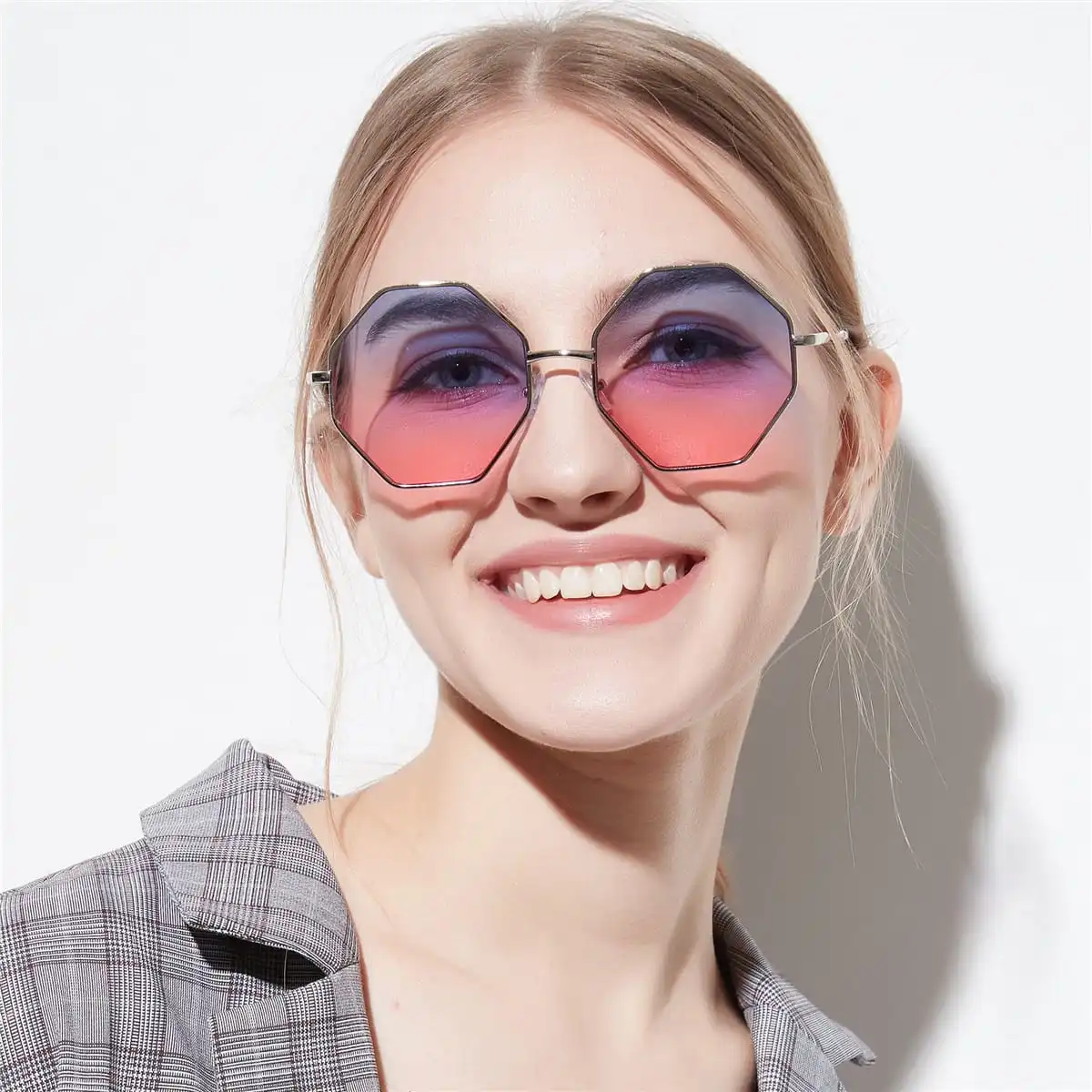 Fashion Geometric Transparent Lens Metal Frame Sunglasses