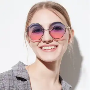 Fashion Geometric Transparent Lens Metal Frame Sunglasses