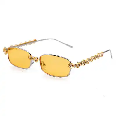 Retro Small Square Rhinestone Metal Frame Sunglasses