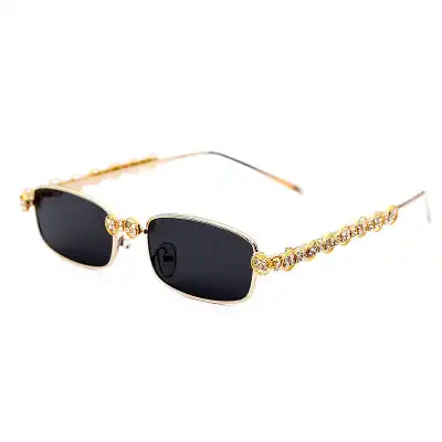 Retro Small Square Rhinestone Metal Frame Sunglasses