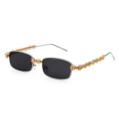 Retro Small Square Rhinestone Metal Frame Sunglasses