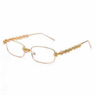 Retro Small Square Rhinestone Metal Frame Sunglasses