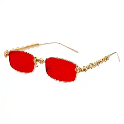 Retro Small Square Rhinestone Metal Frame Sunglasses
