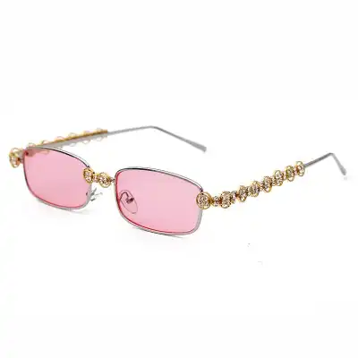 Retro Small Square Rhinestone Metal Frame Sunglasses