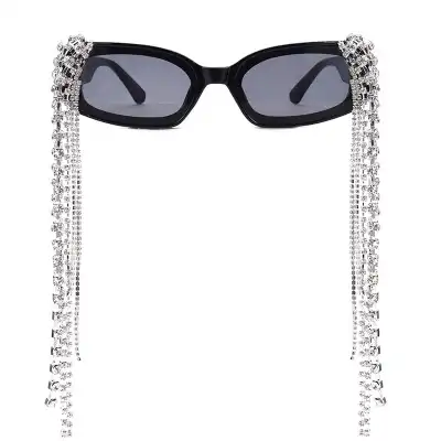 Fashion Square Frame Rhinestone Tassel Decoration Sunglasses