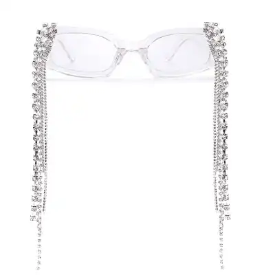 Fashion Square Frame Rhinestone Tassel Decoration Sunglasses