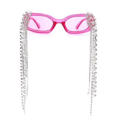 Fashion Square Frame Rhinestone Tassel Decoration Sunglasses