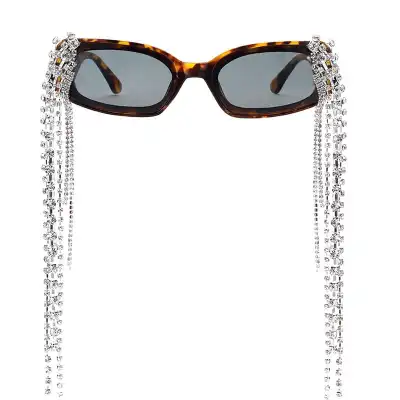 Fashion Square Frame Rhinestone Tassel Decoration Sunglasses