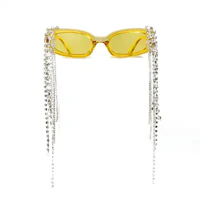 Fashion Square Frame Rhinestone Tassel Decoration Sunglasses