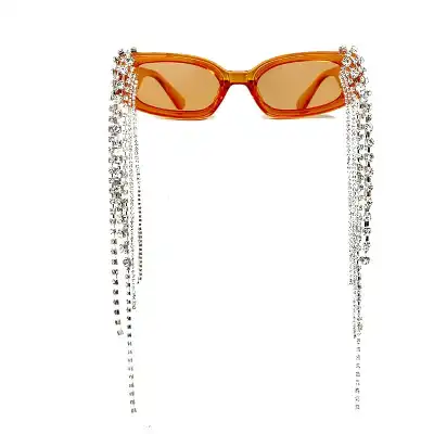 Fashion Square Frame Rhinestone Tassel Decoration Sunglasses