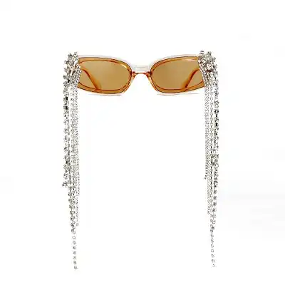 Fashion Square Frame Rhinestone Tassel Decoration Sunglasses