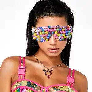 Fashion Color Beads Decoration Trend Sunglasses PC Lens PC Frame