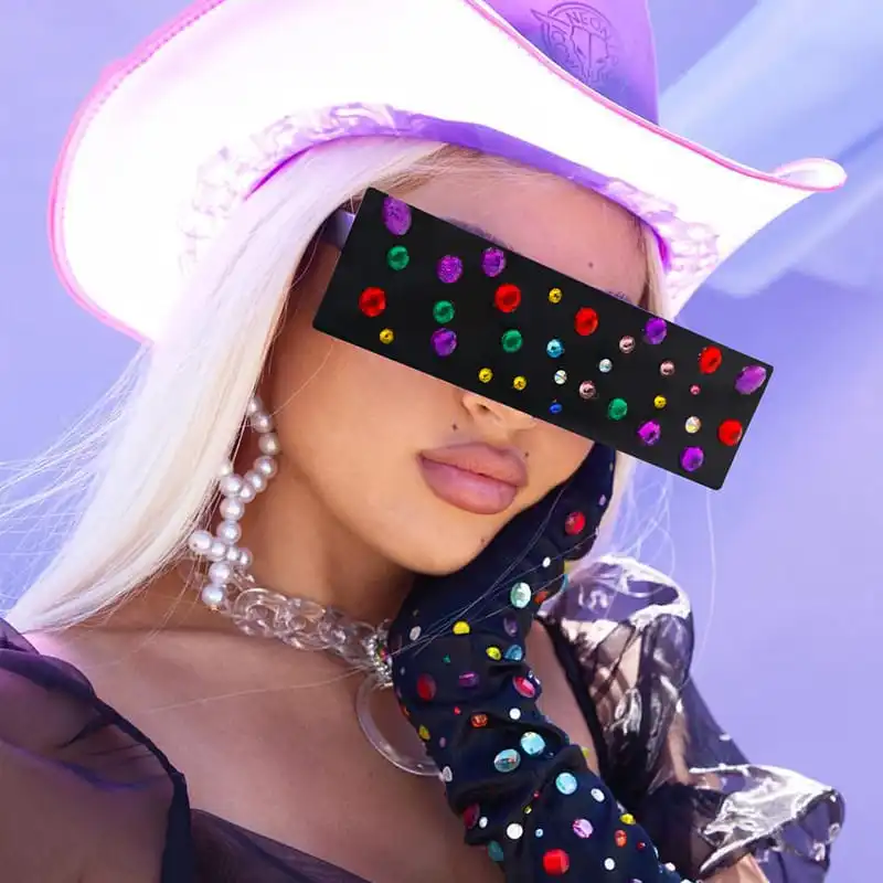 Unique Rectangular Frame Rhinestone Decoration Sports Sunglasses